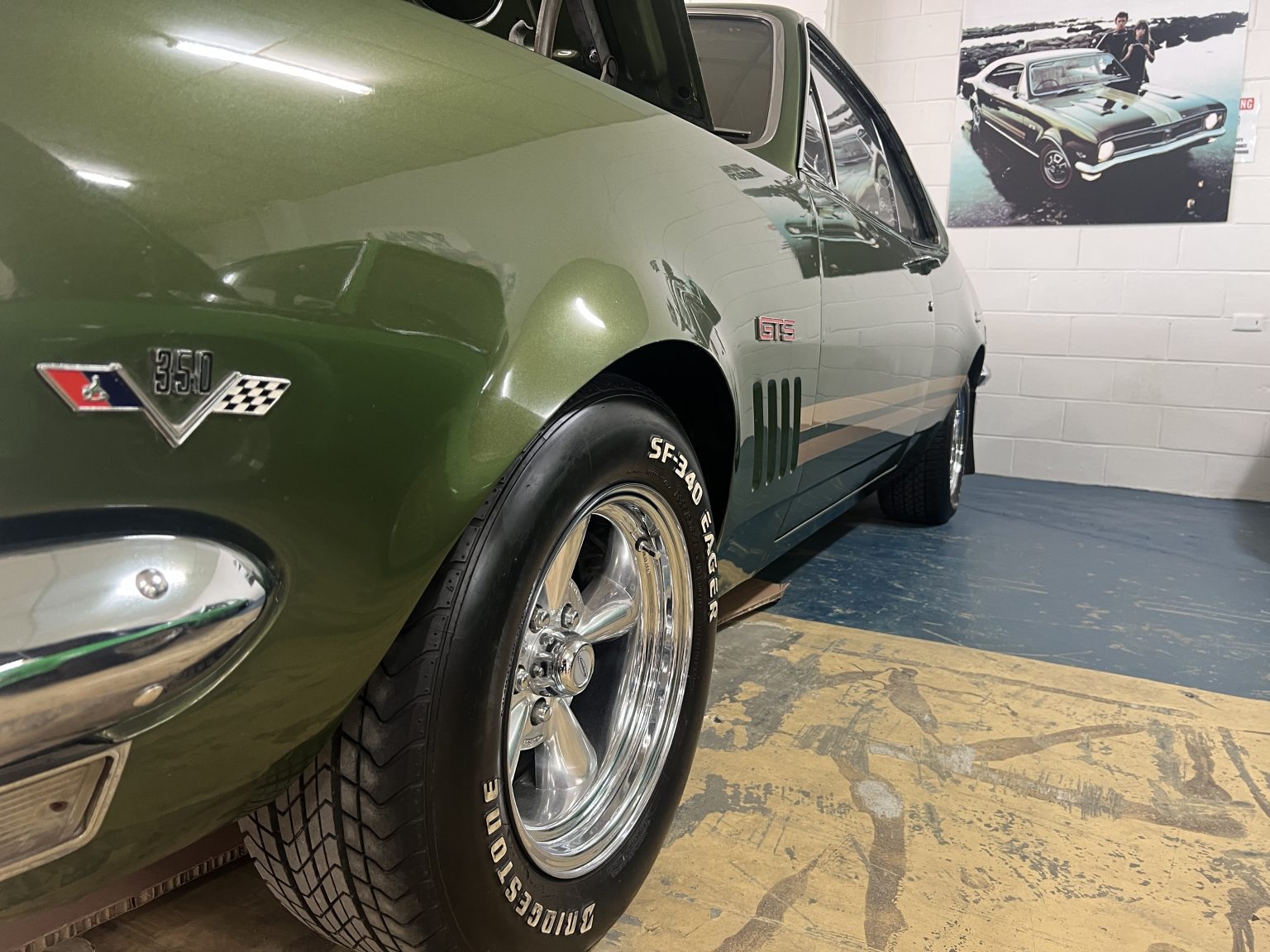 Close-up of a green Aussie muscle car