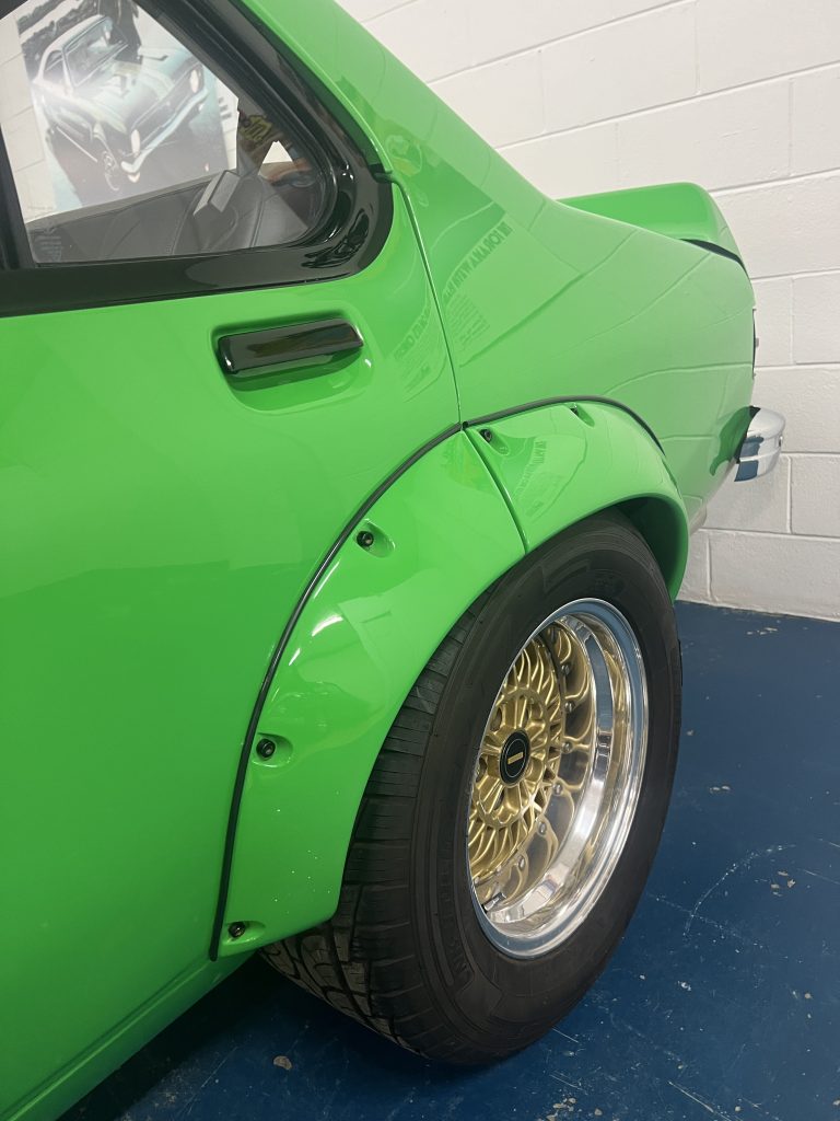 Lime green Torana rear wheel arch