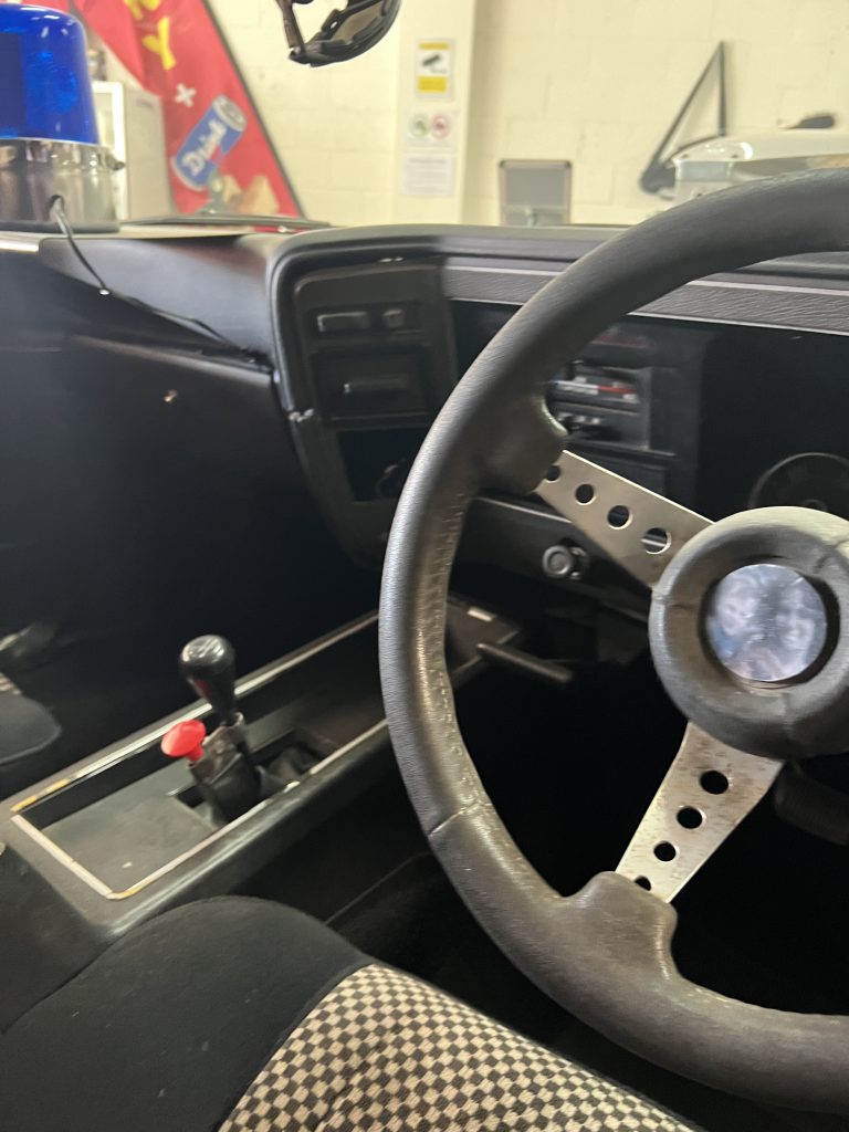 Steering wheel and dashboard inside the Interceptor